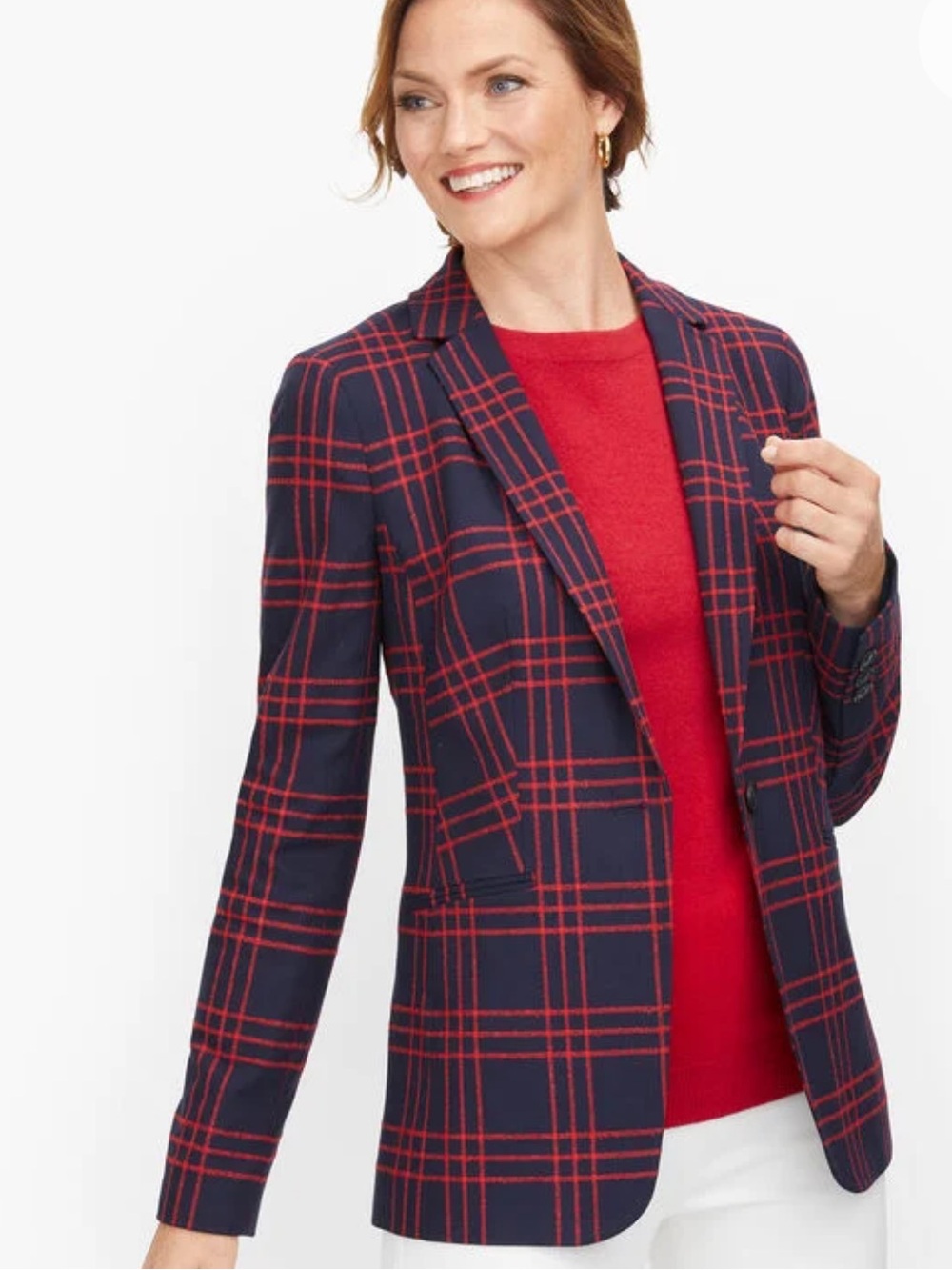Talbots Navy and Red Windowpane Plaid Preppy Blazer Size 12